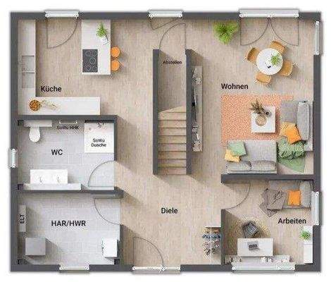 Gestaltungsvorschlag mit gerader Treppe