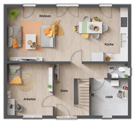 Grundriss-Einfamilienhaus-Flair-134-Erdgeschoss-offene-Kueche-mit-Hobbykeller