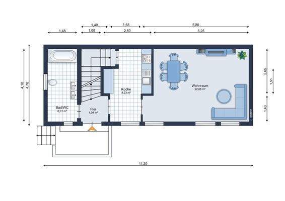 Erdgeschoss (Badezimmer weist eine andere Aufteilung auf)