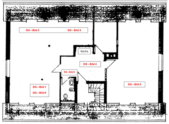 Grundriss Dachgeschoss mit Bildhinweisen