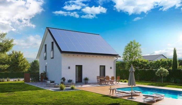 Modernes Solarhaus mit Pool