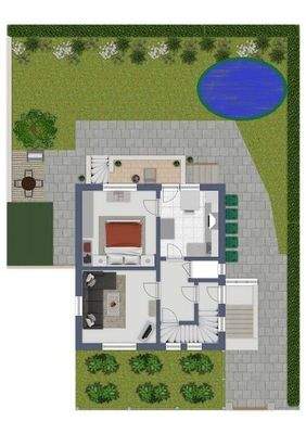 Grundriss im Erdgeschoss & Garten