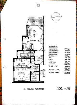 Wohnungsgrundriss mit Wohnflächenberechnung