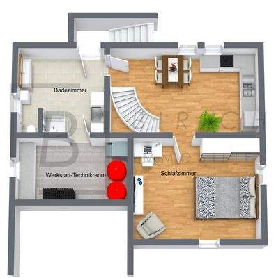 Bitte beachten Sie, dass der dargestellte Grundriss nicht maßstabsgetreu ist und lediglich der Orientierung dient.