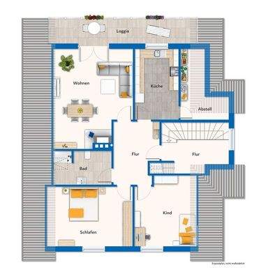 Dachgeschoss mit Mustermöblierung