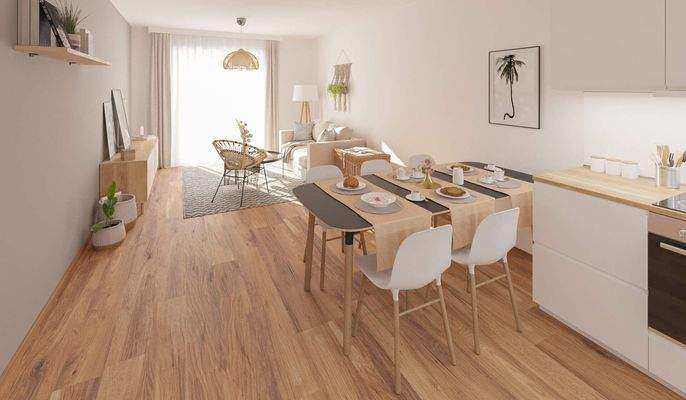 Die offene Wohnküche lädt zum gemeinsamen Kochen ein