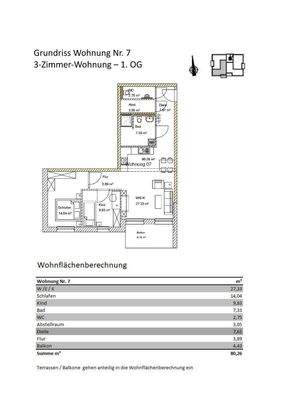 Grundriss + Wohnflächenberechnung Wohnung 07
