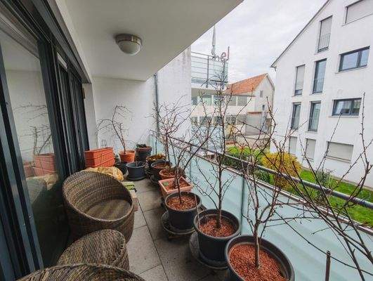 Balkon überdacht mit Pflanzen