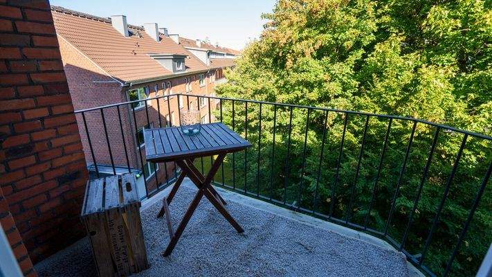 Blick vom Balkon zum Innenhof