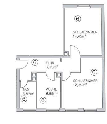 Grundriss 2-Zimmer-Wohnung im 1.OG