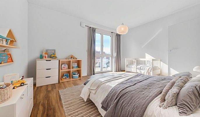 Schlafzimmer OG (KI Einrichtungsbeispiel)