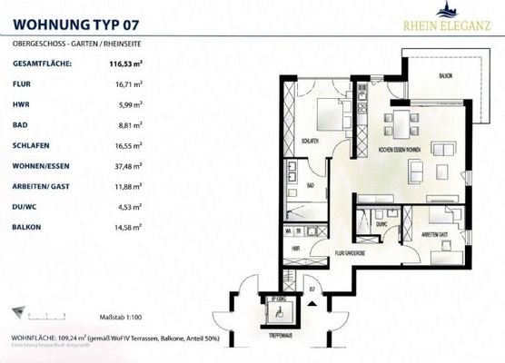 Grundriss einer großen Wohnung im EG oder OG