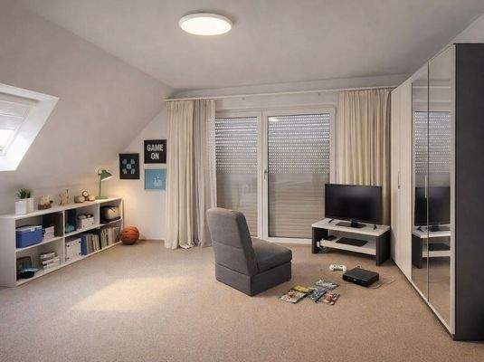 35) Dachgeschoss: Selbiges Schlafzimmer - Teilansicht. So könnte es auch aussehen - KI-Animation