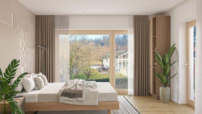 Schlafzimmer mit Waldblick