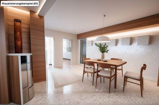 Essbereich mit Kaminofen Homestaging