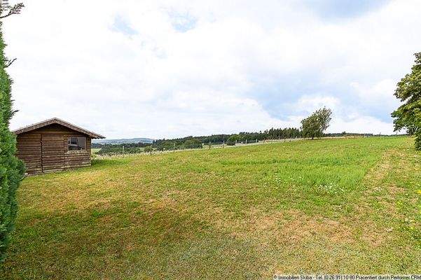 Wiese mit Gartenhaus