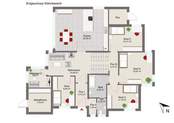 Erdgeschoss und erste Wohnebene mit Mustermöblierung