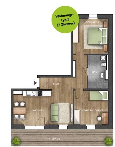 Schöne 3 Zimmer-Wohnung mit über 78 m² Wfl. und großer Terrasse