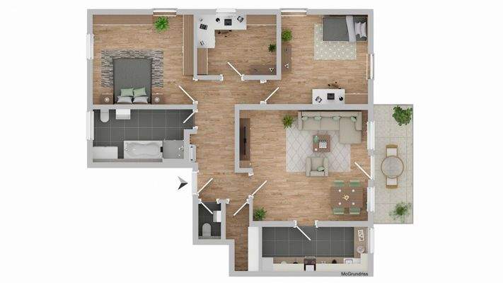 Grundriss beispielhaft möbliert 