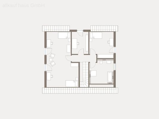 Grundriss Dachgeschoss  frei planbar ohne Mehrkosten.