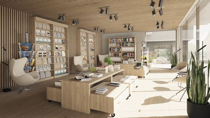 Innenvisualisierung Office_Bibliothek_Shop