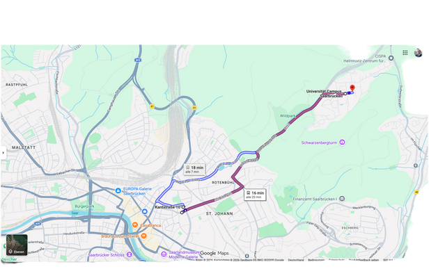 Distanz zur Universität des Saarlandes