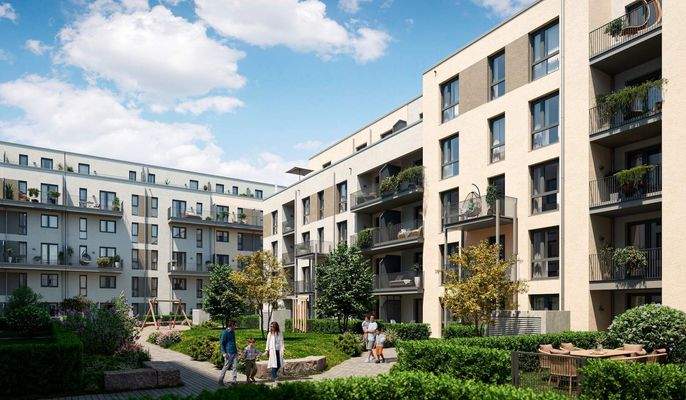 Ein schöner Innenhof macht das Neubauquartier umso wohnlicher