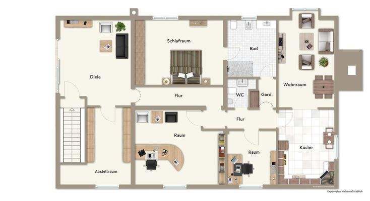 Grundriss Dachgeschoss mit Mustermöblierung