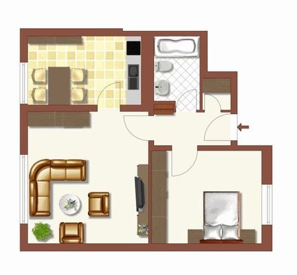 Grundriss 2-Zimmer-Wohnung illustriert (