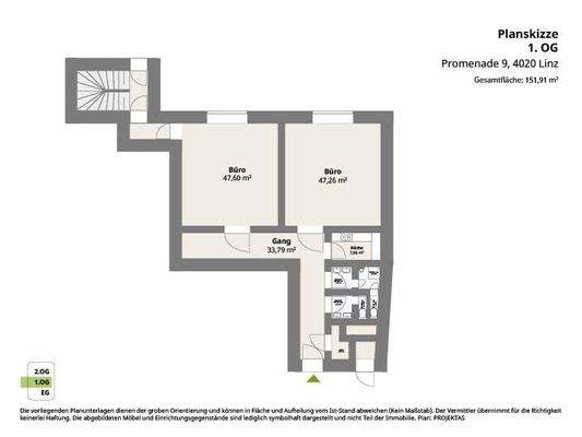 Planskizze, Promenade 9, 4020 Linz, 1. OG, großes
