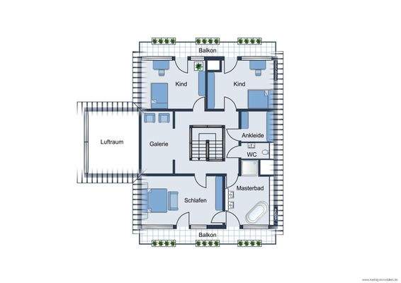 Obergeschoss - Grundrissskizze des Hauses - nicht maßstabsgetreu - Möblierung dient lediglich zur Veranschaulichung und ist nicht Bestandteil des Hauses