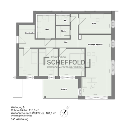 Grundriss Whg Nr. 8 (Variante 5,5 Zimmer)