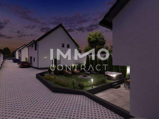 Gartenansicht Haus 1 Dämmerung