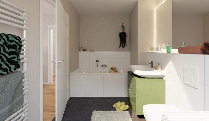 Modernes Tageslichtbad mit Badewanne