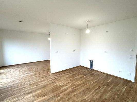 Wohnzimmer mit offener Küche