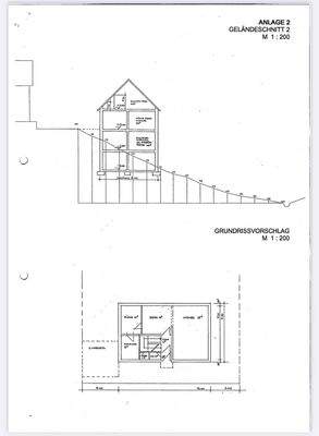 Geländeschnitt u. Grundrissvorschlag 2