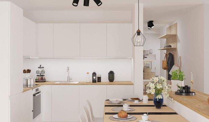 Die offene Wohnküche lädt zum gemeinsamen Kochen e