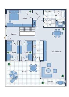 Obere Terrassenebene, Wohnbereich