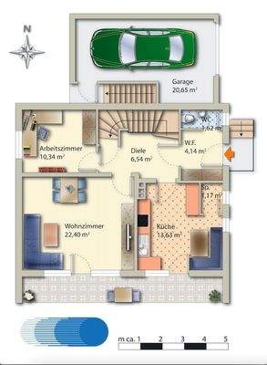 Grundriss EG - Vorschlag möbliert