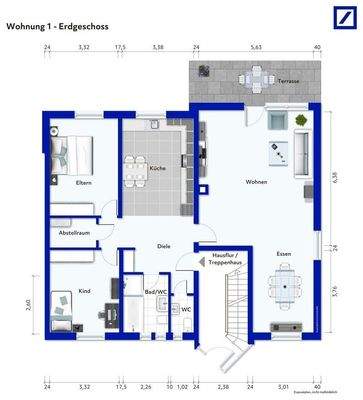 Grundris WE 1 EG - möbliert