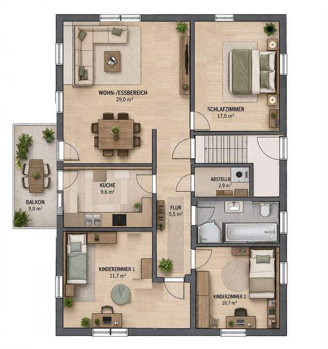 Helle 4-Zimmer-Wohnung mit Balkon, Fußbodenheizung und familienfreundlichem Umfeld - Foto 2