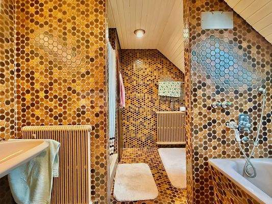 Badezimmer mit Wanne und Duschkabine 