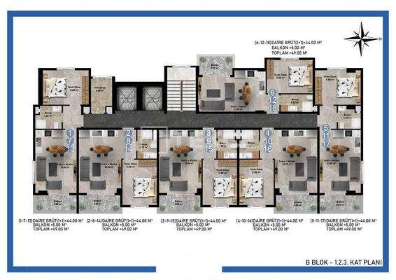 Sea-View Apartments in a Social Compound in Mahmutlar Alanya