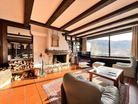 Wohnraum mit offenem Kamin