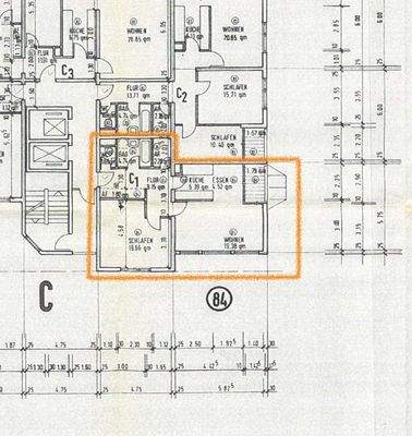 Grundriss Whg 84 markiert