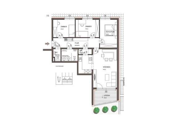 Grundriss Variante Bad mit Dusche