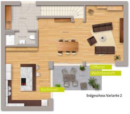 Erdgeschoss Variante 2 - Kochinsel