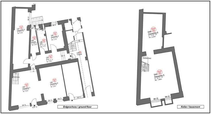 Grundriss Erdgeschoss + Keller / ground floor + basement