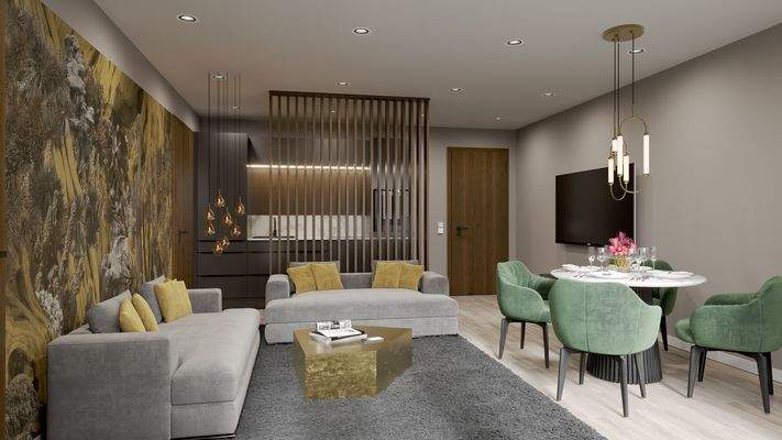 Beispieleinrichtung Wohnung 2: Wohnen und Küche