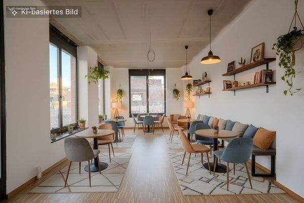 Gewerbefläche digital als Café möbliert